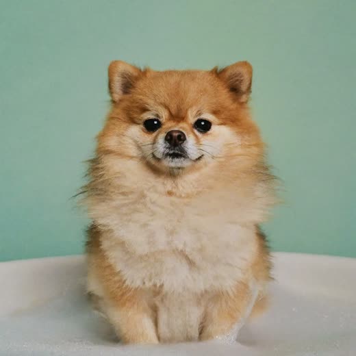 Small dog sitting in a grooming tub covered in shampoo suds